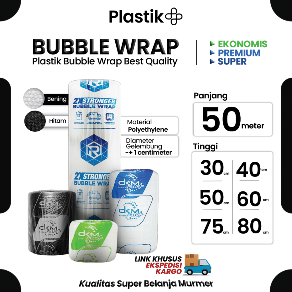 

Plastik Bubble Wrap Potongan 30cm 40cm 60cm 80cm x 50meter Warna Putih Bening & Hitam LINK EKSPEDISI
