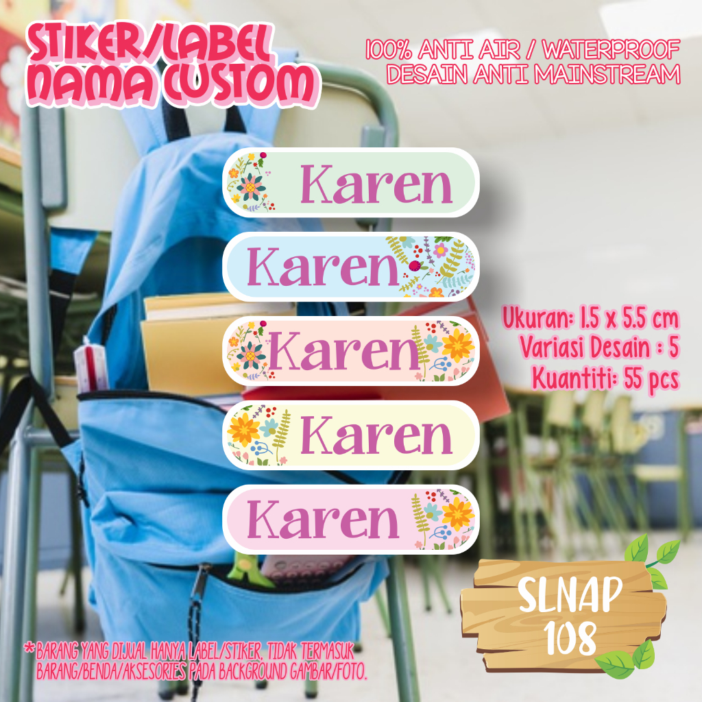 

sticker label nama waterproof kartun anak warna warni SLNAP 108
