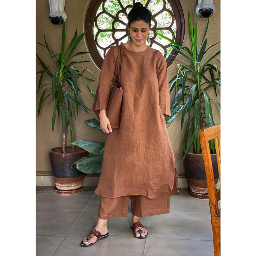 Tika One Set Wanita Kekinian Katun Linen Rami Polos Setelan Basic Tunik Kulot Outfit Remaja Dewasa