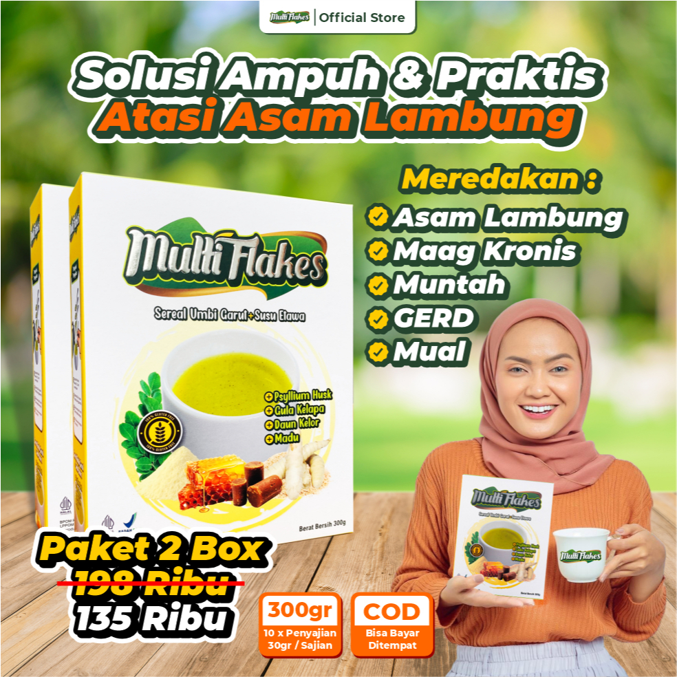 

Multi Flakes Asam Lambung Sereal Umbi Garut dan Susu Etawa Paket 2 Box