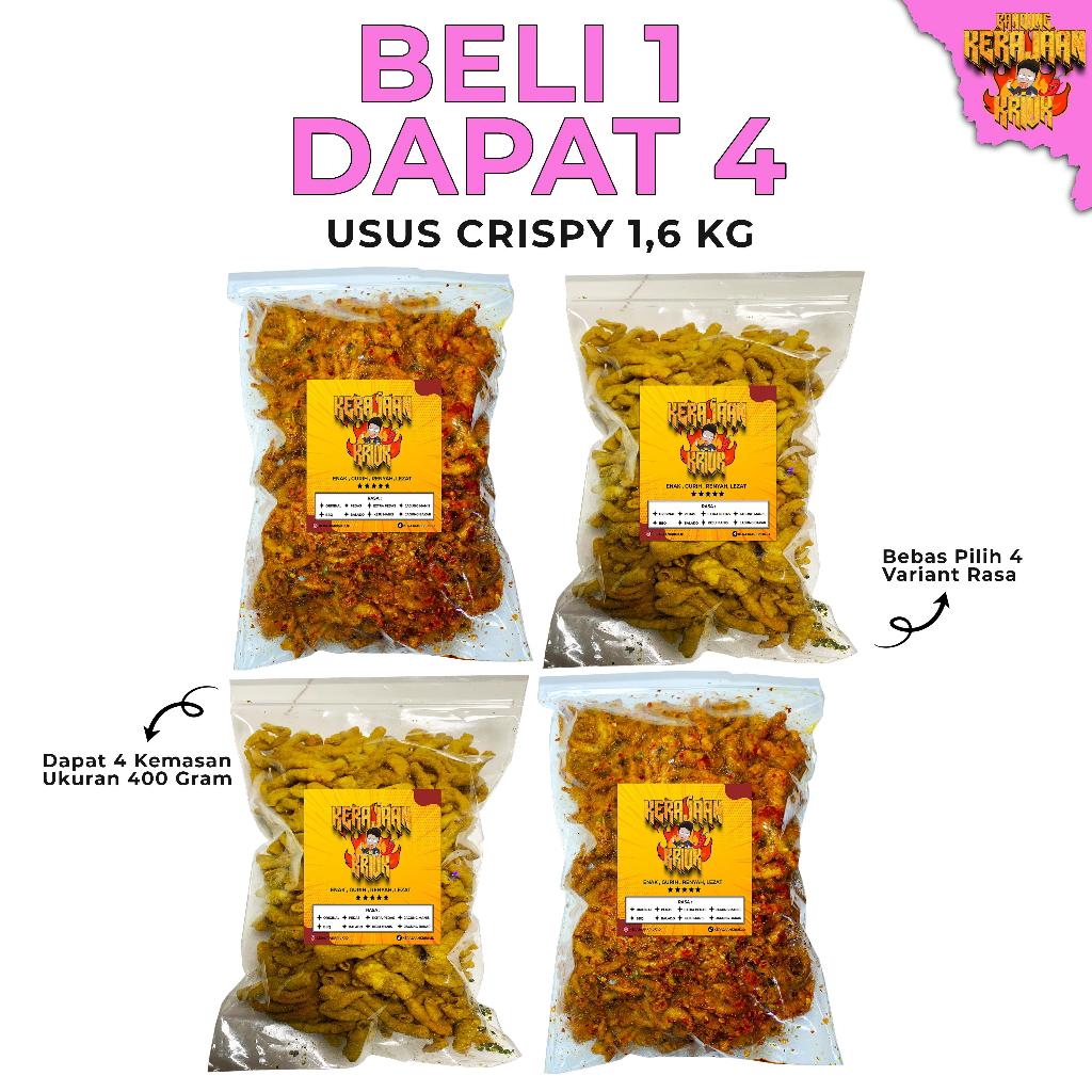 

KERAJAANKRIUK - Bundling Dapat 4 USUS CRISPY Rasa Original 400gr Pedas 400gr Balado 400gr Bumbu Melimpah
