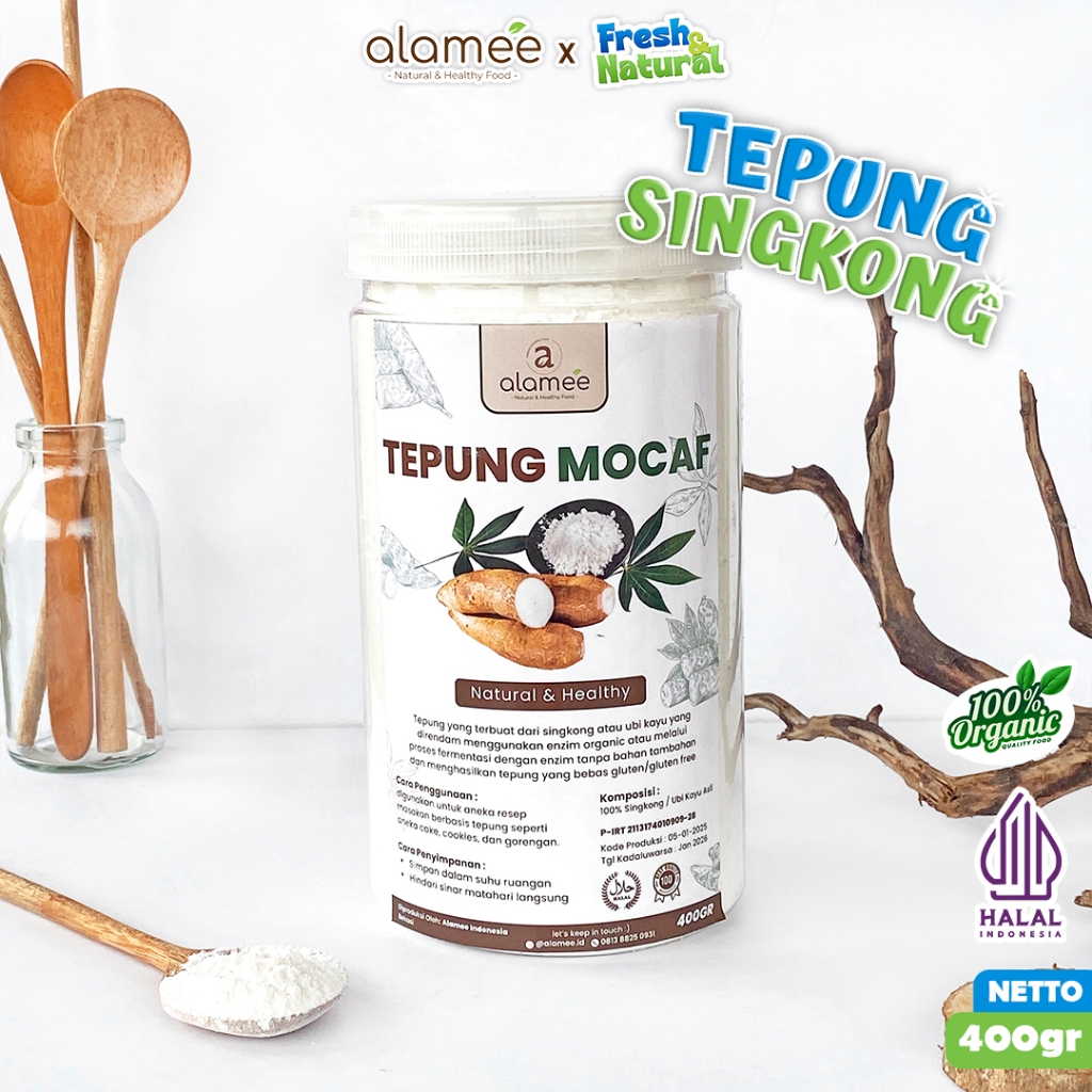 

ALAMEE Tepung Mocafine Gluten Free Tepung Singkong Sehat Rendah Gula High Fiber 400gr fresh and natural