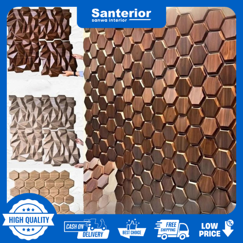 SANTERIOR TERLARIS TERMURAH Wall Panel 3D PVC Mosaic / Wallpaper Dinding Wood Wallpanel Wall Sticker
