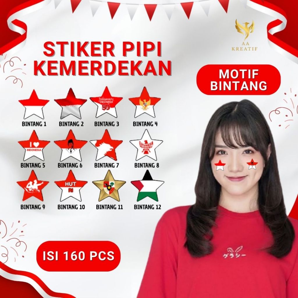 

Stiker Pipi Kemerdekaan HUT RI Bendera Merah Putih Indonesia Agustusan Motif Bintang Isi 160 Pcs