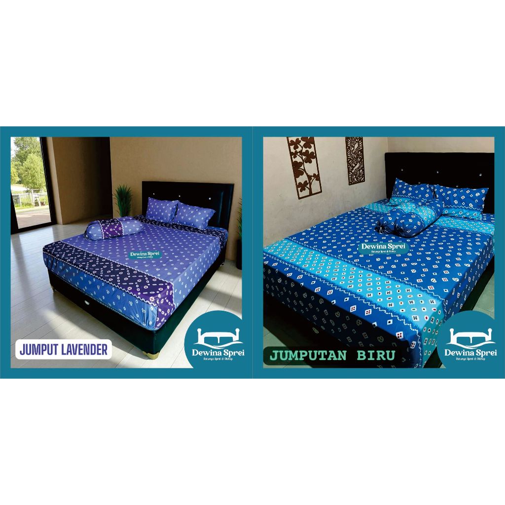 RATUNYA SPREI - Sprei Batik Solo Motif Jumputan Biru (Tinggi 40 cm) ukuran 120x200 160x200 180x200 2