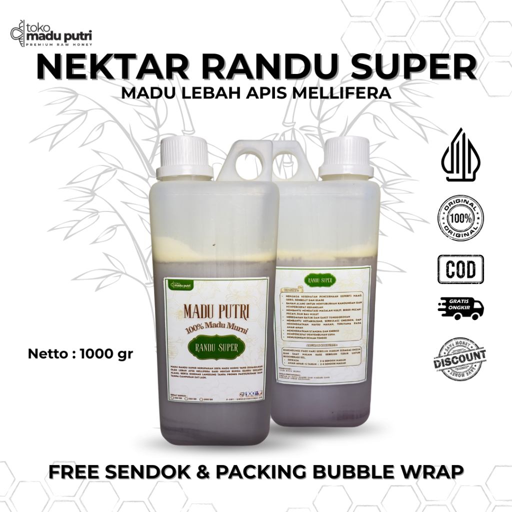 

Madu Putri Madu Randu Super 1Kg dan 500Gr – Madu Murni Grade A, Rasa Lembut & Manis Alami