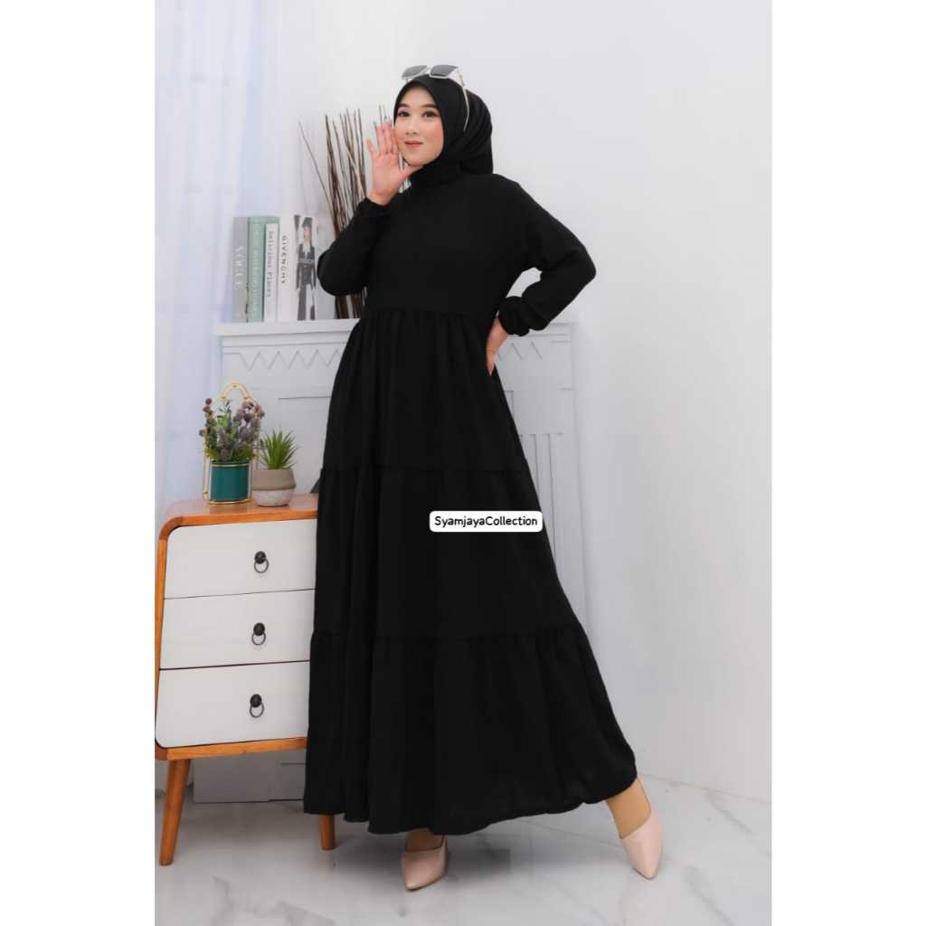 Gamis Wanita Dewasa Warna Hitam Bahan Cey Airflow Gamis Wanita Couple Ibu Dan Anak Terbaru