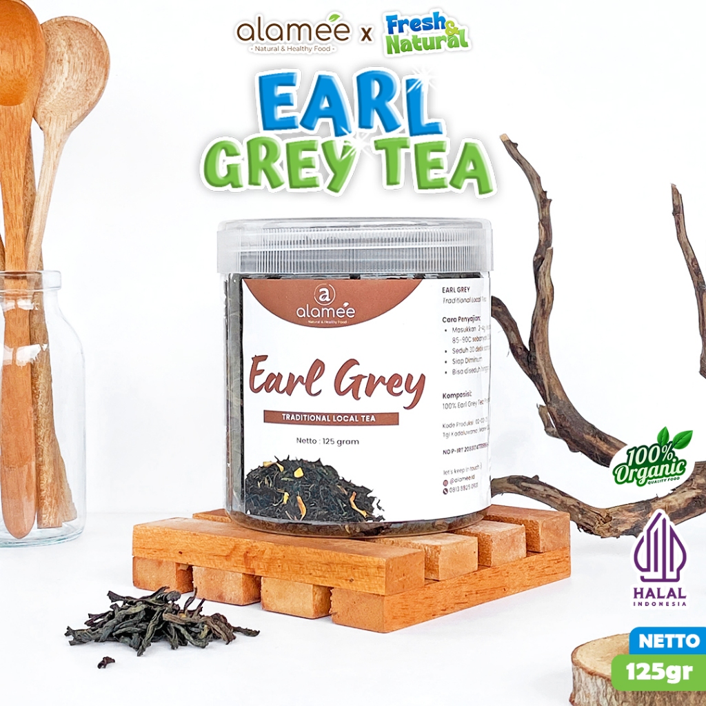 

ALAMEE Teh Bunga Earl Grey Black Tea Alami Organik Dried Leaf Toples 125g fresh and natural