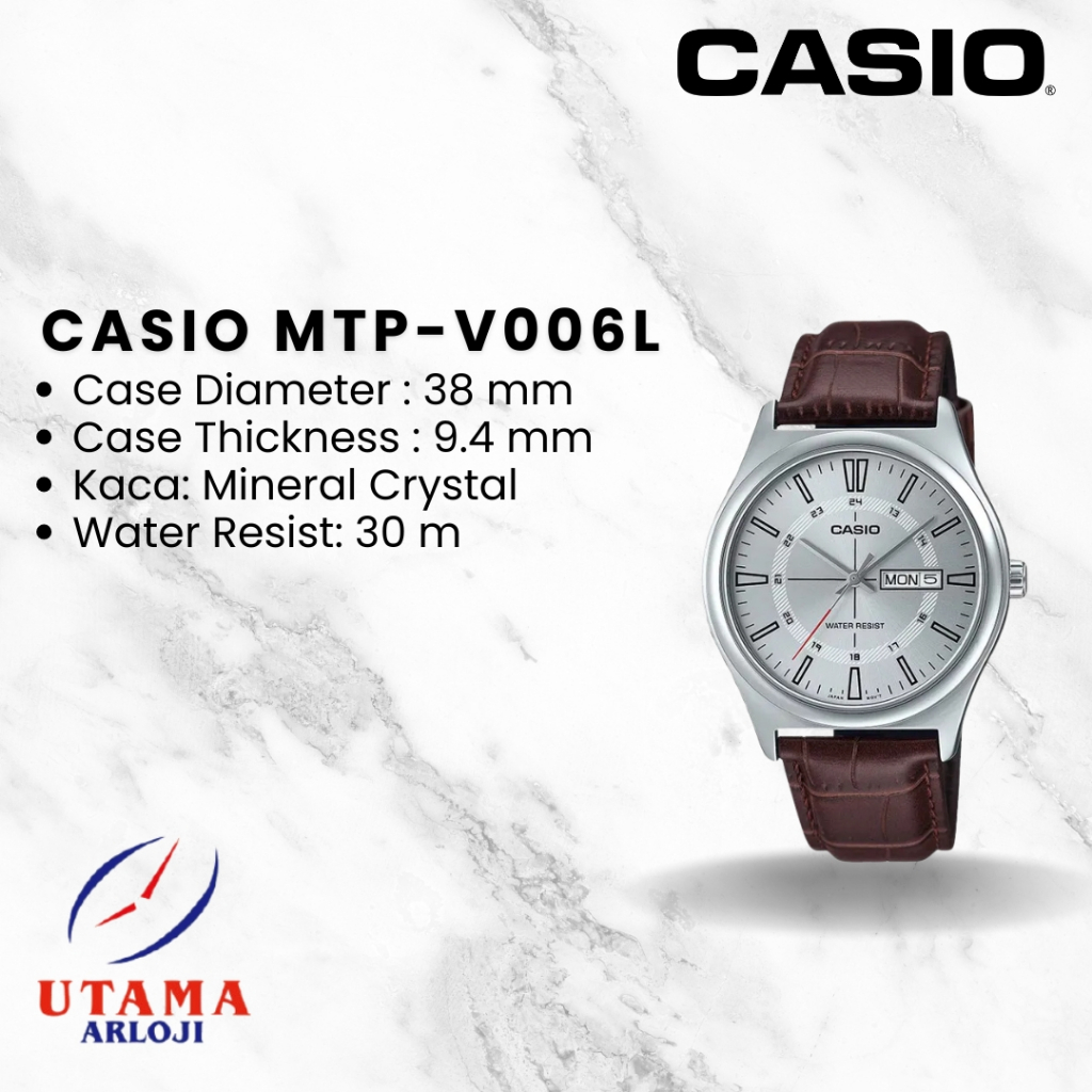 CASIO General MTP-V006L Leather Strap Jam Tangan Pria