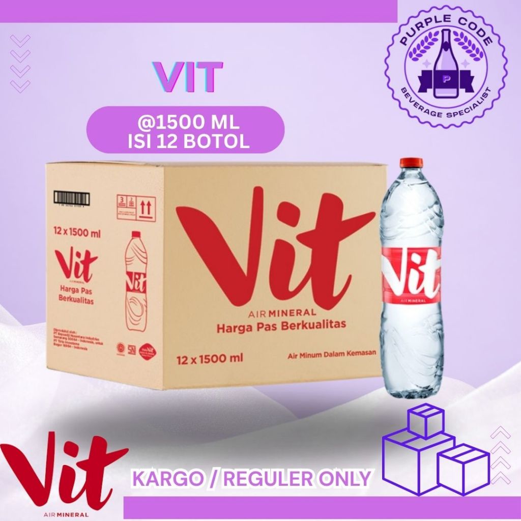 

(KARGO / REGULER) VIT 1500 ML Dus Isi 12 BOTOL Per Karton - READY VIT , AQUA , LEMINERALE, PRISTINE, CLEO, CRYSTALIN Air Minum Kemasan Botol Minuman Kardus