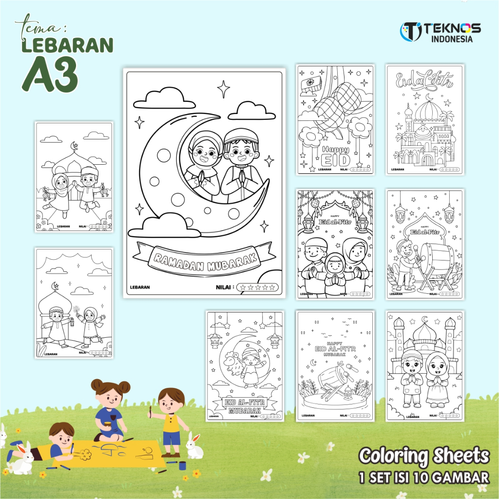 

[LEBARAN] COLORING SHEET 1 SET A3 - LEMBAR MEWARNAI ANAK READY STOCK