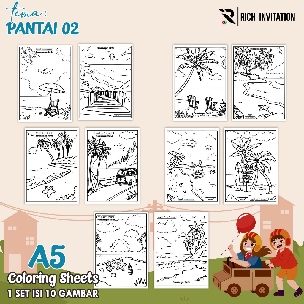 

(A5) KERTAS MEWARNAI ANAK - KERTAS COLORING ANAK PAUD TK - TEMA PANTAI
