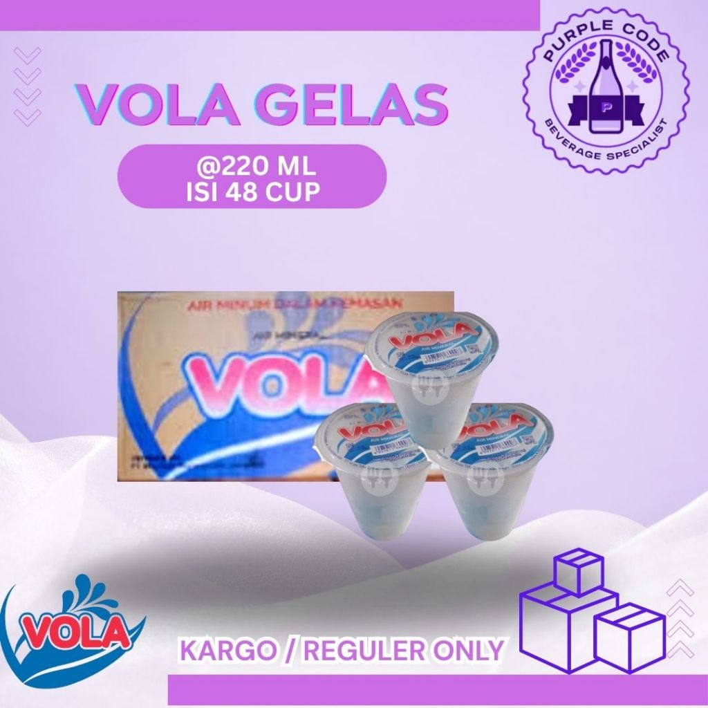 

(KARGO/ REGULER) AIR MINERAL GELAS VOLA 220ML DUS ISI 48 CUP PER DUS - READY Air Kemasan AQUA, LEMINERAL, CLEO, PRISTINE, VIT, CRYSTALIN Minuman Kardus KARTON