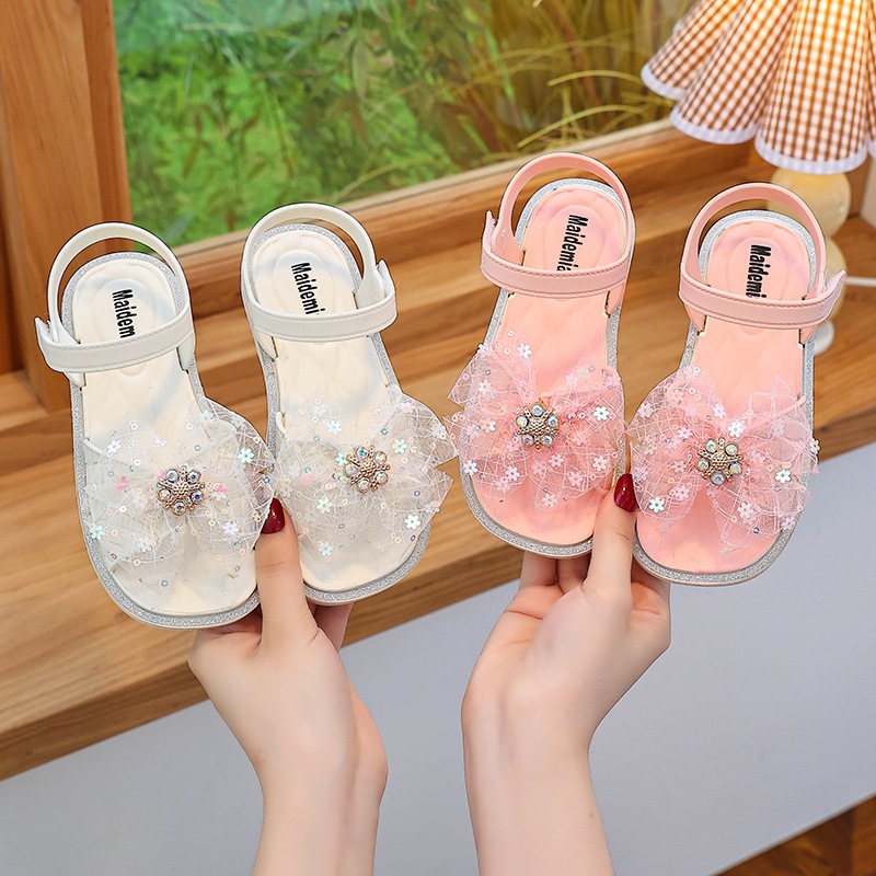 SANDAL TALI ANAK PEREMPUAN BUNGA MEKAR GLITTER / SENDAL ANAK CEWEK STRAP BELAKANG CASUAL PERMATA / S