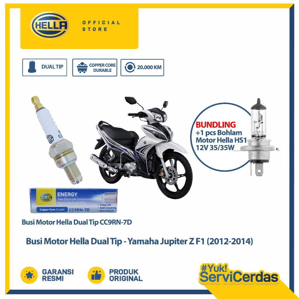 Busi Motor Yamaha Jupiter Z F1 2012-2014 Hella Dual Tip CC9RN-7D Bundling Bohlam Motor HS1 12V 35/35