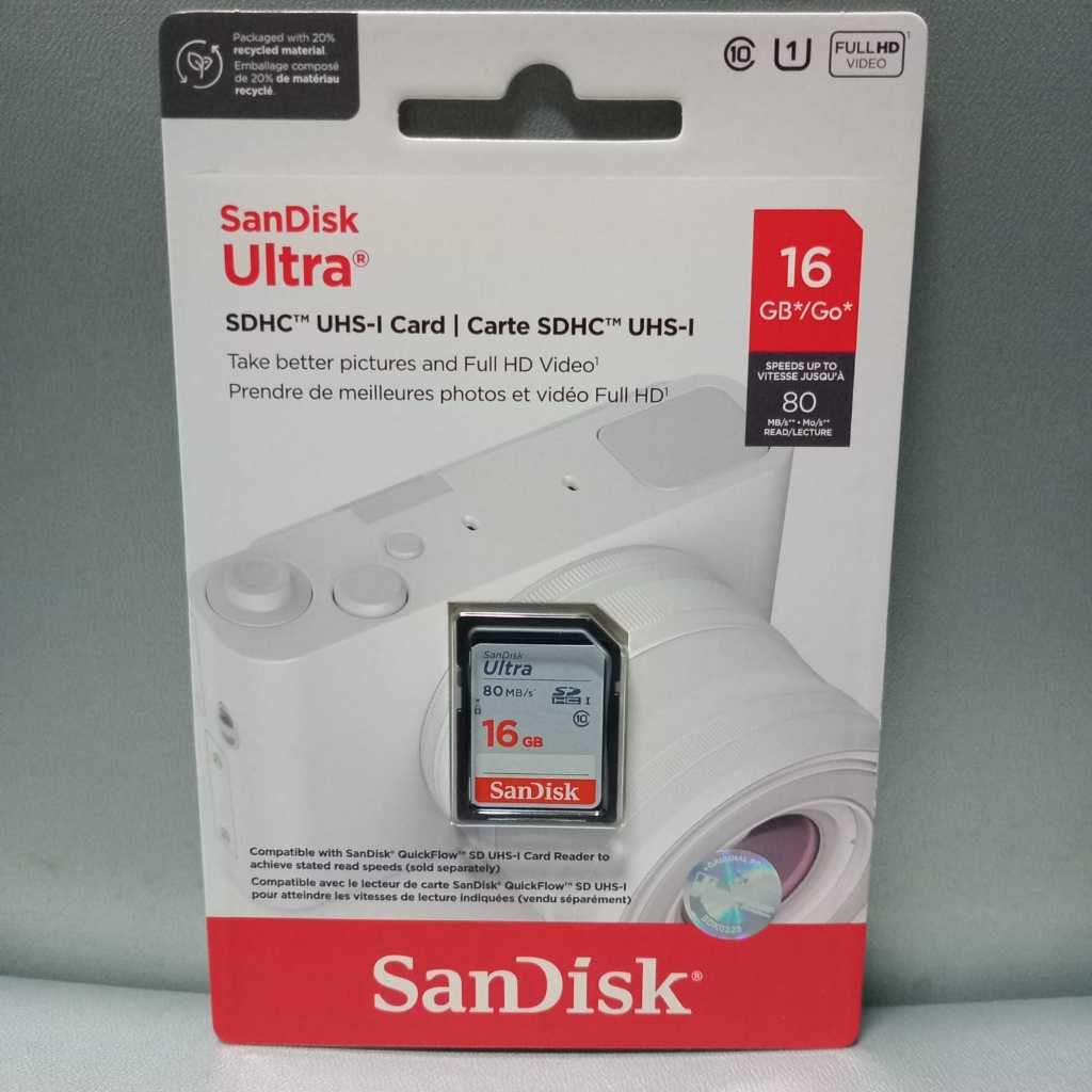 SD Card SDHC 16 GB Sandisk Ultra 16GB 80MB/S UHS-I Memory Card untuk Camera Handycam
