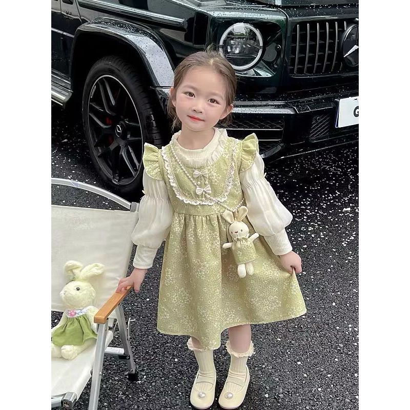 Dress Anak Perempuan Usia 1-4 Tahun | Fashion Trendy Anak Cewek Dress 2in1 Lengan Panjang Kembung Se