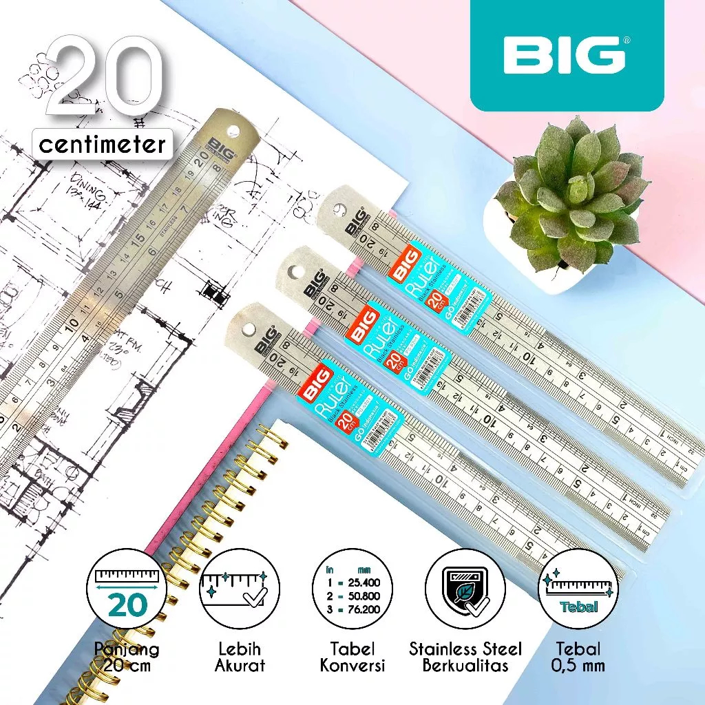 

BIG - Penggaris Besi / Stainless Steel Ruler Tebal dan Kokoh Panjang 20 30 CM
