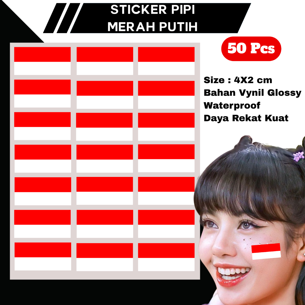 

50 Pcs Sticker Pipi Merah Putih Sticker Vynil