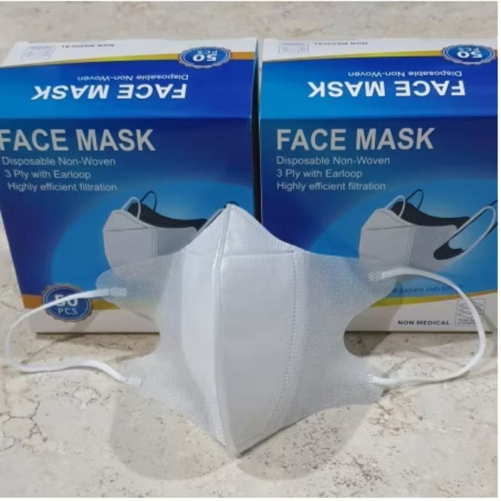 MASKER DUCKBILL 3PLY DEWASA  BERGARIS PERBOX ISI 50 PCS  MASKER DUCKBIL PUTIH