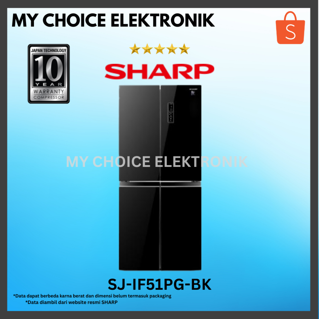 SHARP SJ-IF51PG-BK Kulkas Side by Side 4 Pintu (Inverter) | SJ IF 51 PG BK | SJIF51PGBK