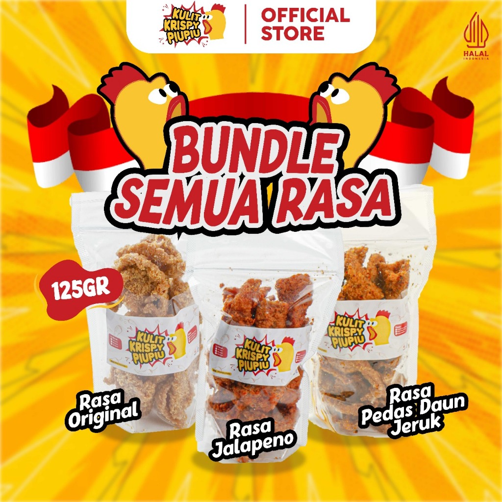 

Bundle Cemilan Kulit Ayam Crispy PiuPiu Semua Rasa Pedas/Original/Jalapeno