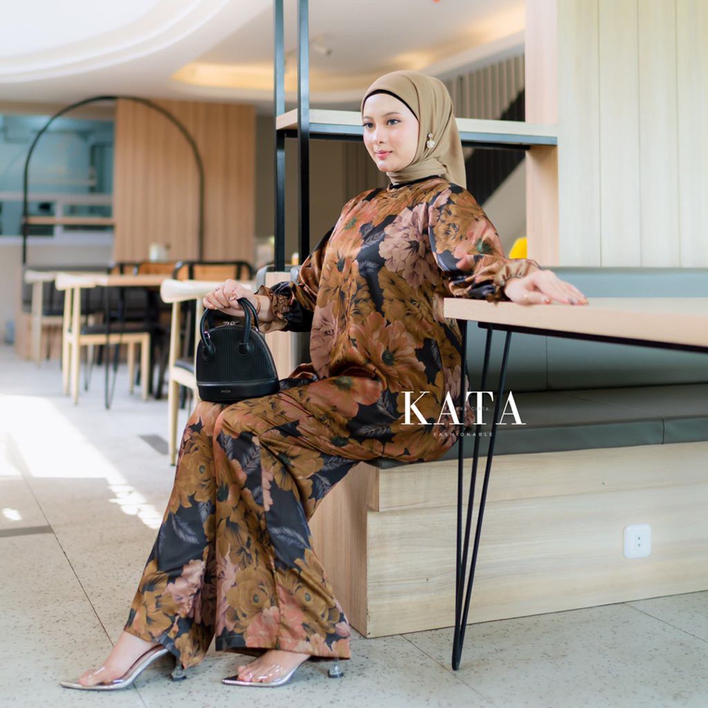 SOVIA OneSet - Setelan Kulot One Set Silk Kemeja Celana Kulot One Set Panjang Wanita