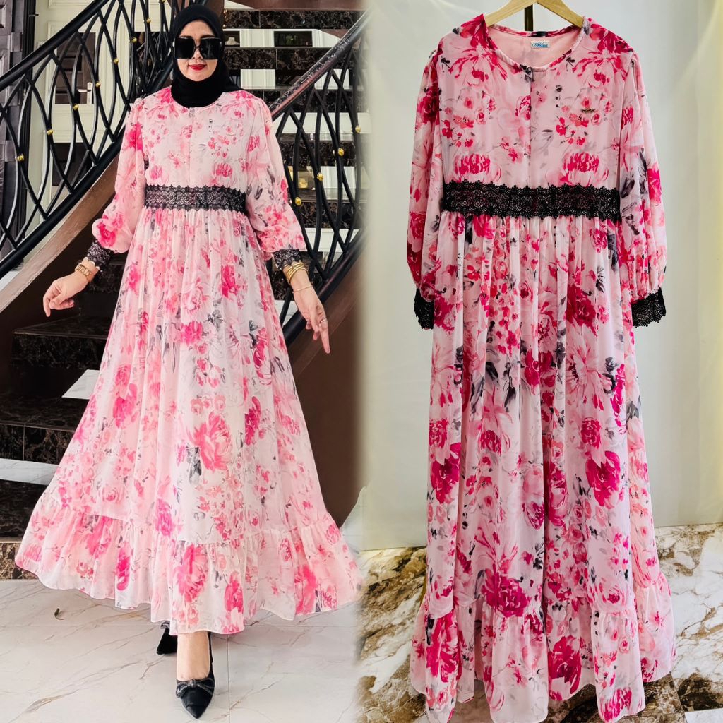 KIMIKO MIDI DRESS MOTIF BUNGA GAMIS CERUTY MIDI