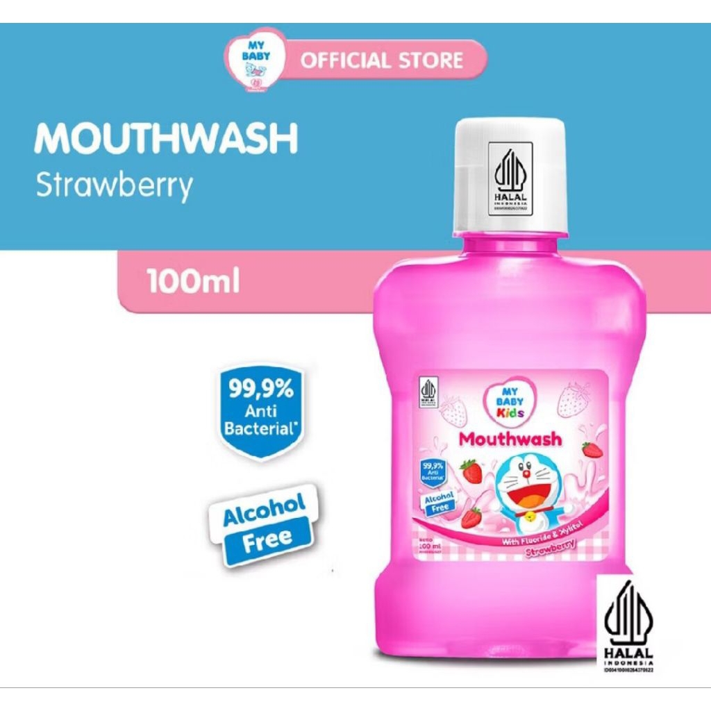 MY BABY KIDS Mouthwash 100ml Strawberry - Obat Kumur My Baby 100ml Strawberry