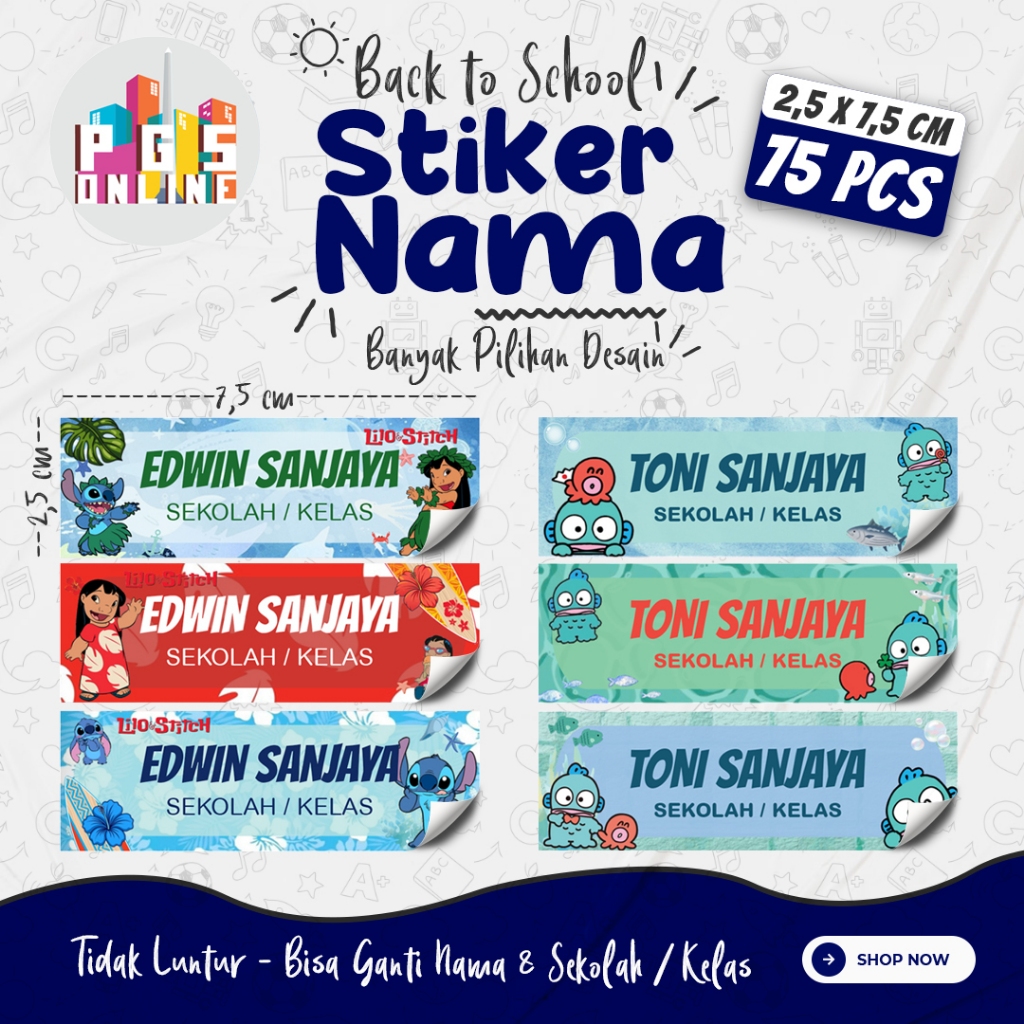 

[75 PCS] 01B - STICKER NAMA ukuran 2,5x7,5 cm / Stiker Buku Anak Mata Pelajaran Sekolah TK SD SMP / Note Book / Buku Paket / Buku Tulis