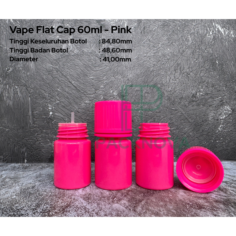 Botol Liquid Chubby 60ml V4 / Botol Kosong 60ml PET / Botol Essen Tutup Datar - Pink