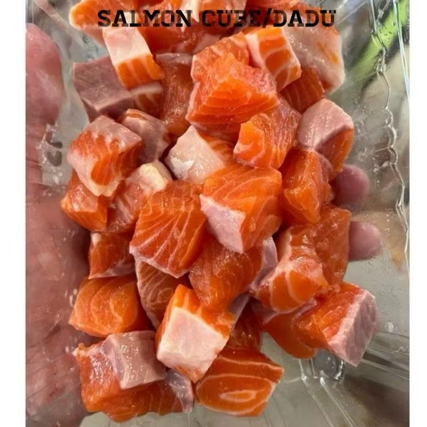 

salmon dadu, salmon cube fresh sashimi grade