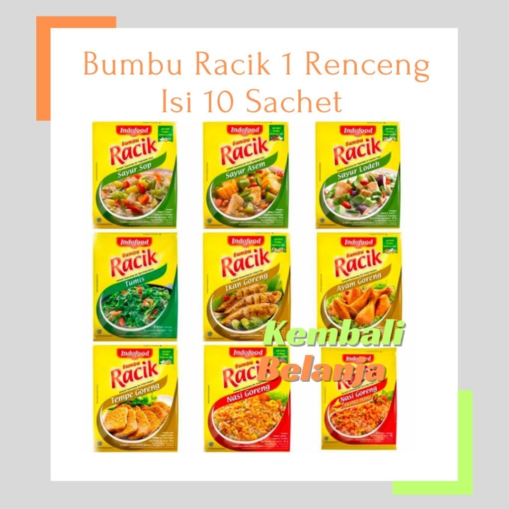 

1 Renceng Bumbu Racik Indofood Isi 10 Sachet/ Bumbu Racik Rencengan/ Bumbu Racik Ayam Goreng/ Racik Tahu Tempe/ Racik Sop/ Racik Ikan Goreng/ Racik Sayur Lodeh