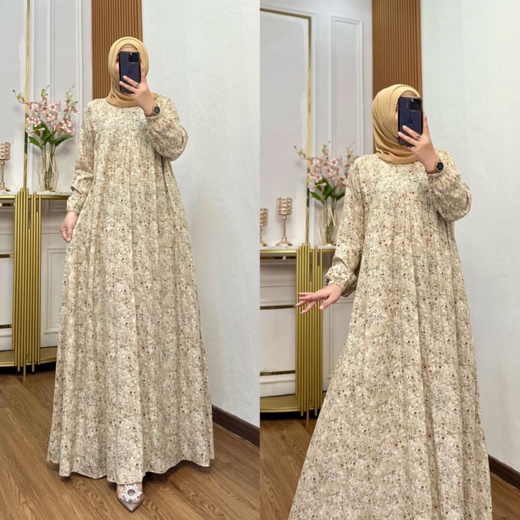 Nura Collection Official - Katun Rayon Motif - Baju Gamis Wanita Model Terbaru Bahan Katun Rayon - B