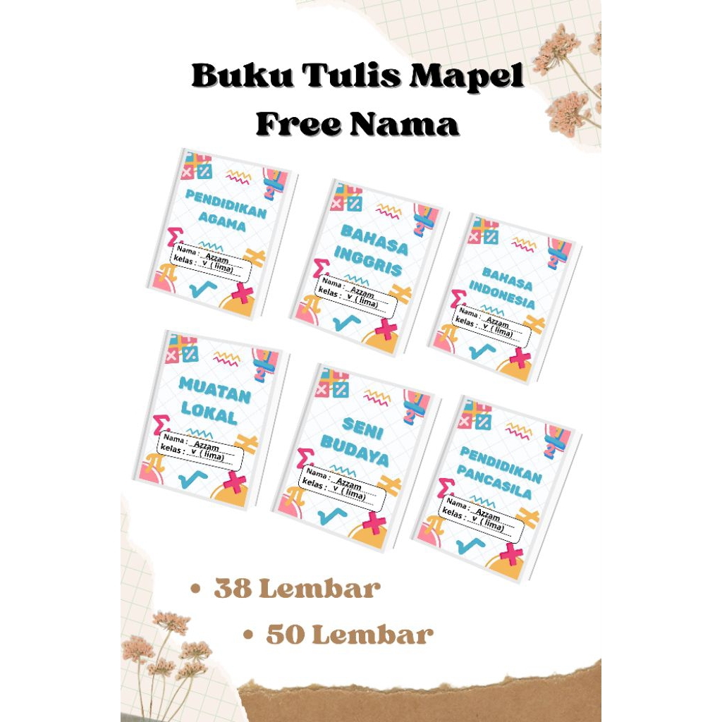 

BUKU TULIS CUSTOM MAPEL, free Nama 38 / 50 Lembar