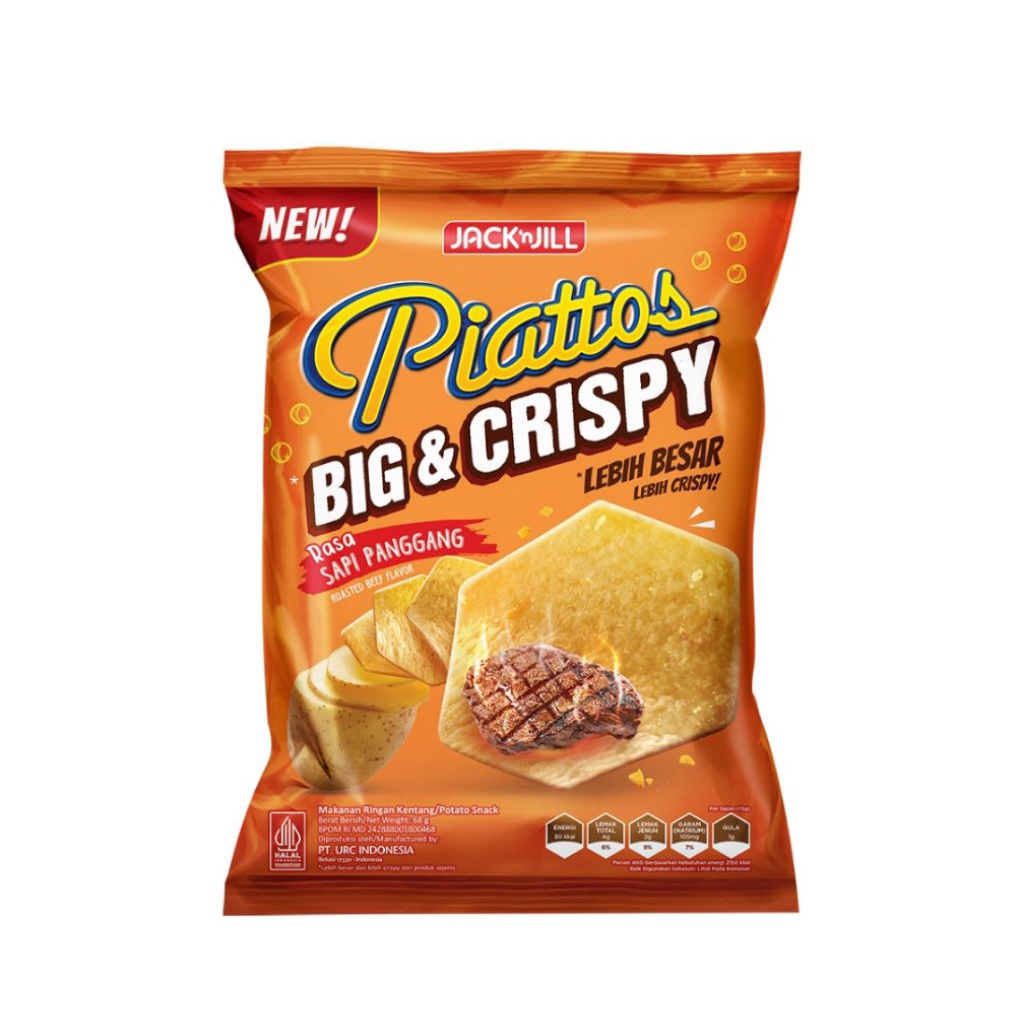 Piattos Big & Crispy Rasa Sapi Panggang – Keripik Kentang Besar Renyah Snack Halal 68gr