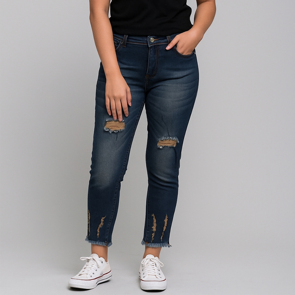 VIOS - 7979 CELANA JEANS WANITA MODEL 7PER9 SOBEK LAPIS KAKI RUMBAI FASHION SKINNY