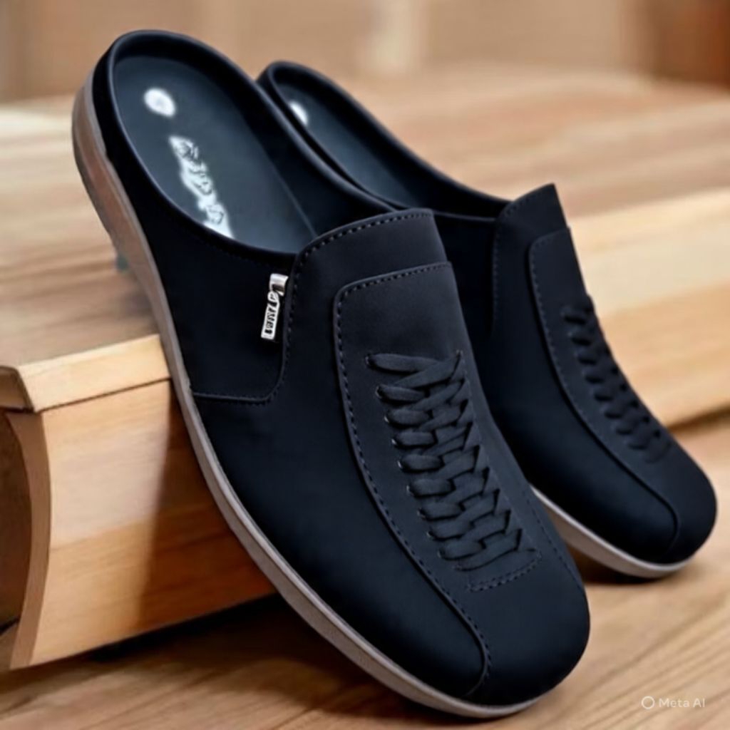 Bustong Slop Sepatu Sandal Selop Pria Kulit Sintetis Kasual Slip On Sol Karet Kerja Formal Kantoran