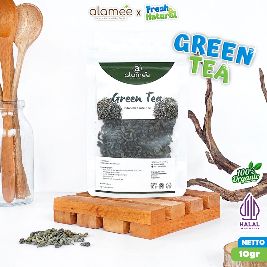 

ALAMEE Teh Hijau Green Tea Organic Kering Organik Greentea Minuman Herbal 10 gram fresh and natural