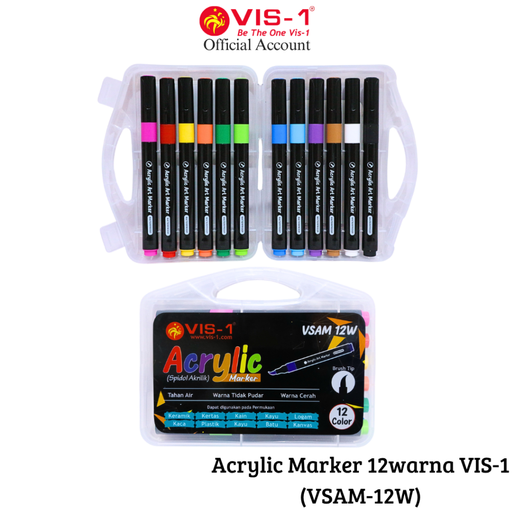 

VIS-1 - Acrylic Marker 12warna / Spidol Akrilik / Tahan Air & Warna Cerah