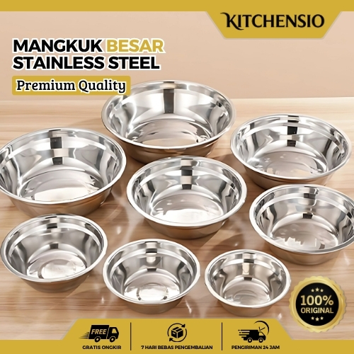 Baskom Stainless Steel / Wadah Cuci Sayur Buah Kobokan Mangkuk Besar Anti Karat