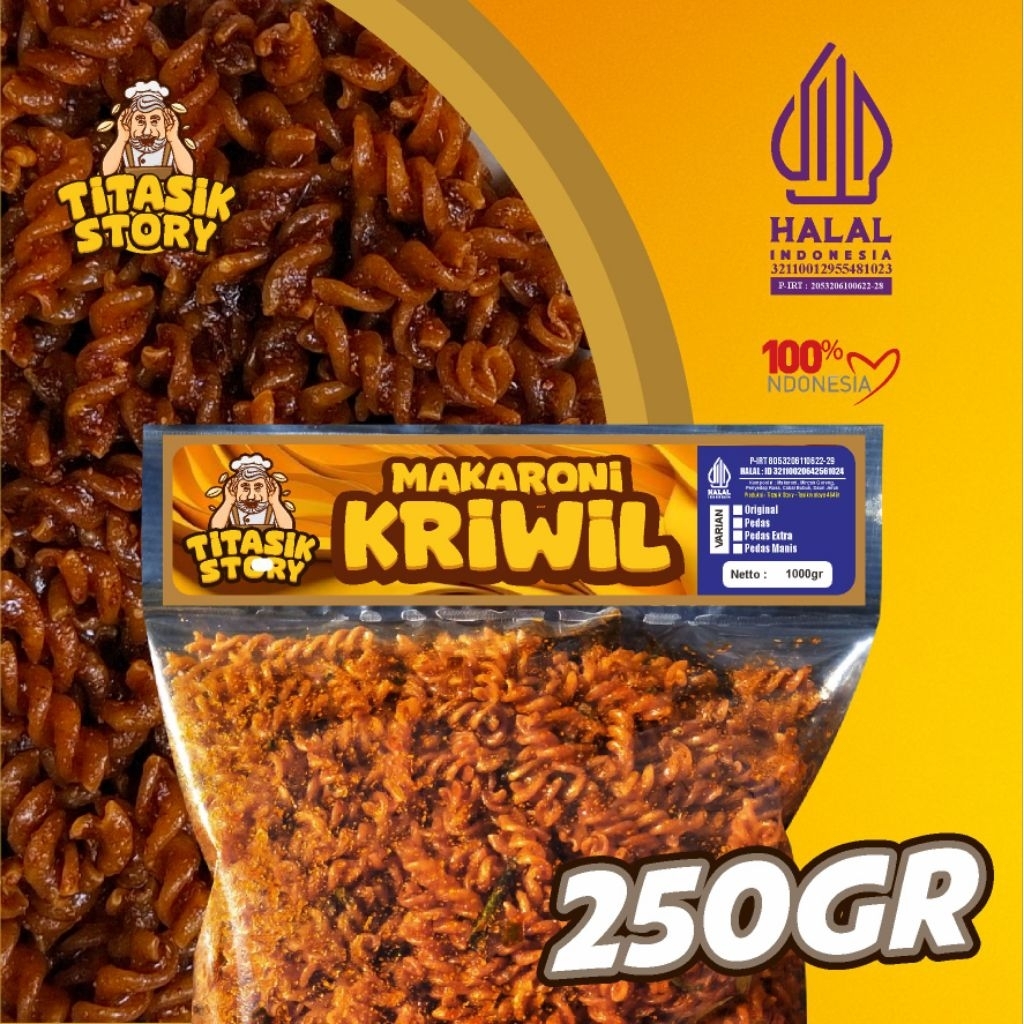 

250gr Makaroni Kriwil Titasik Story - BPOM P-IRT 8053206110622-29 - HALAL ID32110020642561024