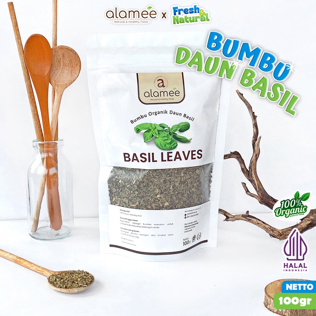 

ALAMEE Daun Basil Kering Bumbu Masak Kering Dapur Dried Leaf Murni Asli Masakan 100g freshandnatural