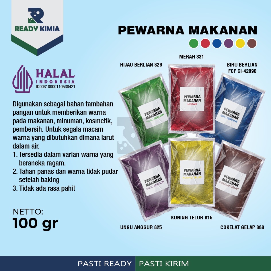 

Pewarna Makanan bubuk HALAL 100gram Pewarna Sabun Kosmetik Cosmetic Slime Kerajinan powder