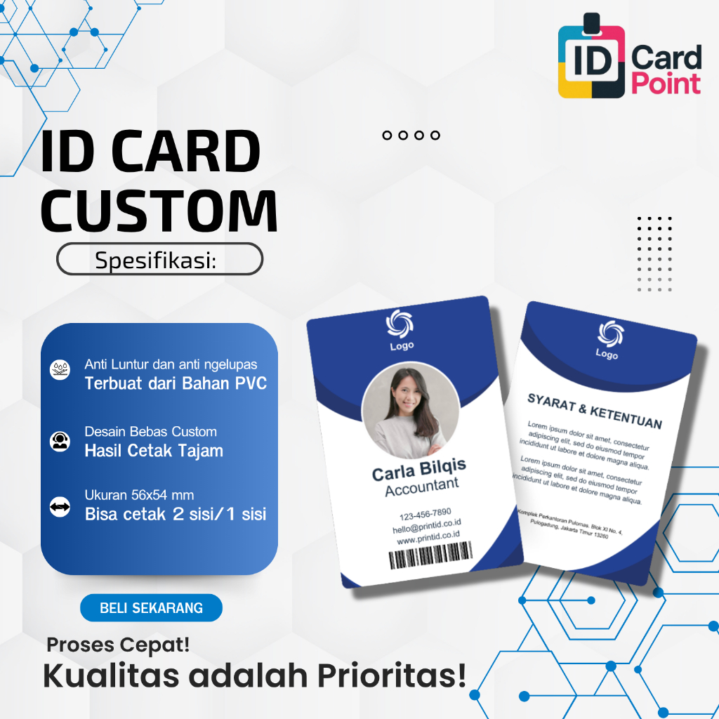 

ID Card Custom 1 atau 2 Sisi Bahan PVC Ketebalan 0,9mm Premium