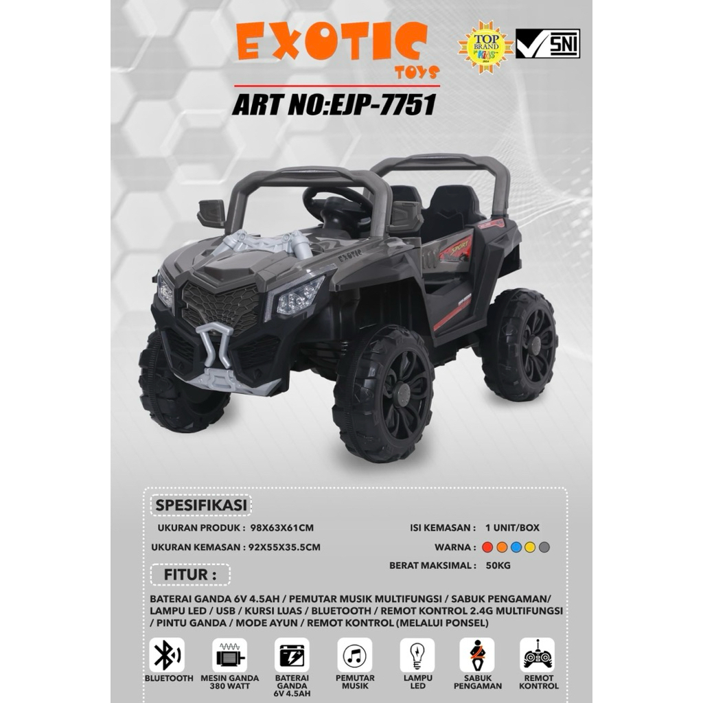 Mobil Aki Anak EXOTIC EJP7751 EJP-7751 Remot Kendaraan Mainan Mobilan