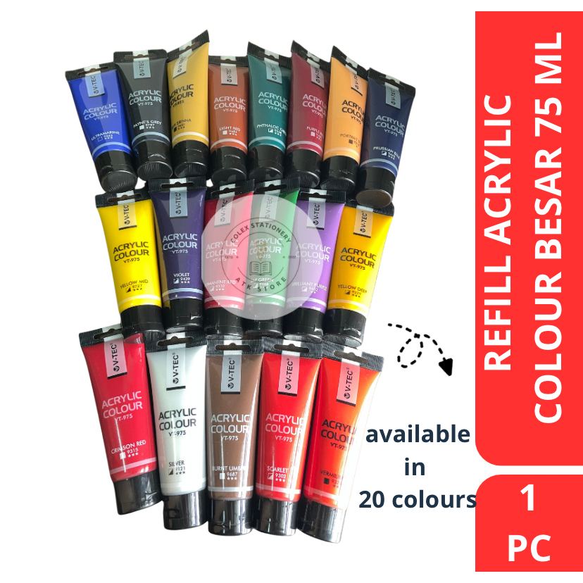[1 PC] Refill Acrylic Colour / Refill Warna Acrylic Lengkap 37 Warna Ukuran Besar 75Ml Vtec