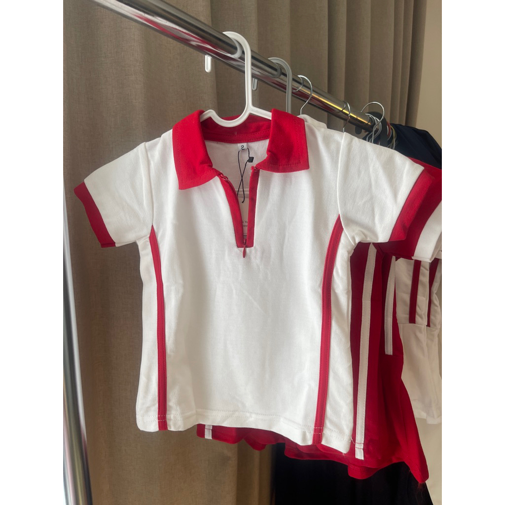 Baju Anak Merah Putih Kemerdekaan Premium | POLO / T-Shirt PUTIH LIST MERAH - Kaos PUTIH