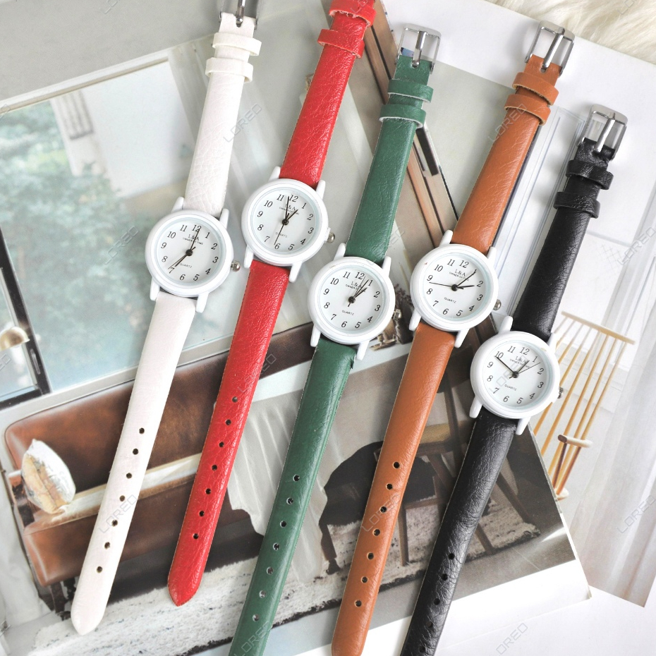 LOREO Jam Tangan Wanita Stylish Colorful Strap PU Analog Watch Casual