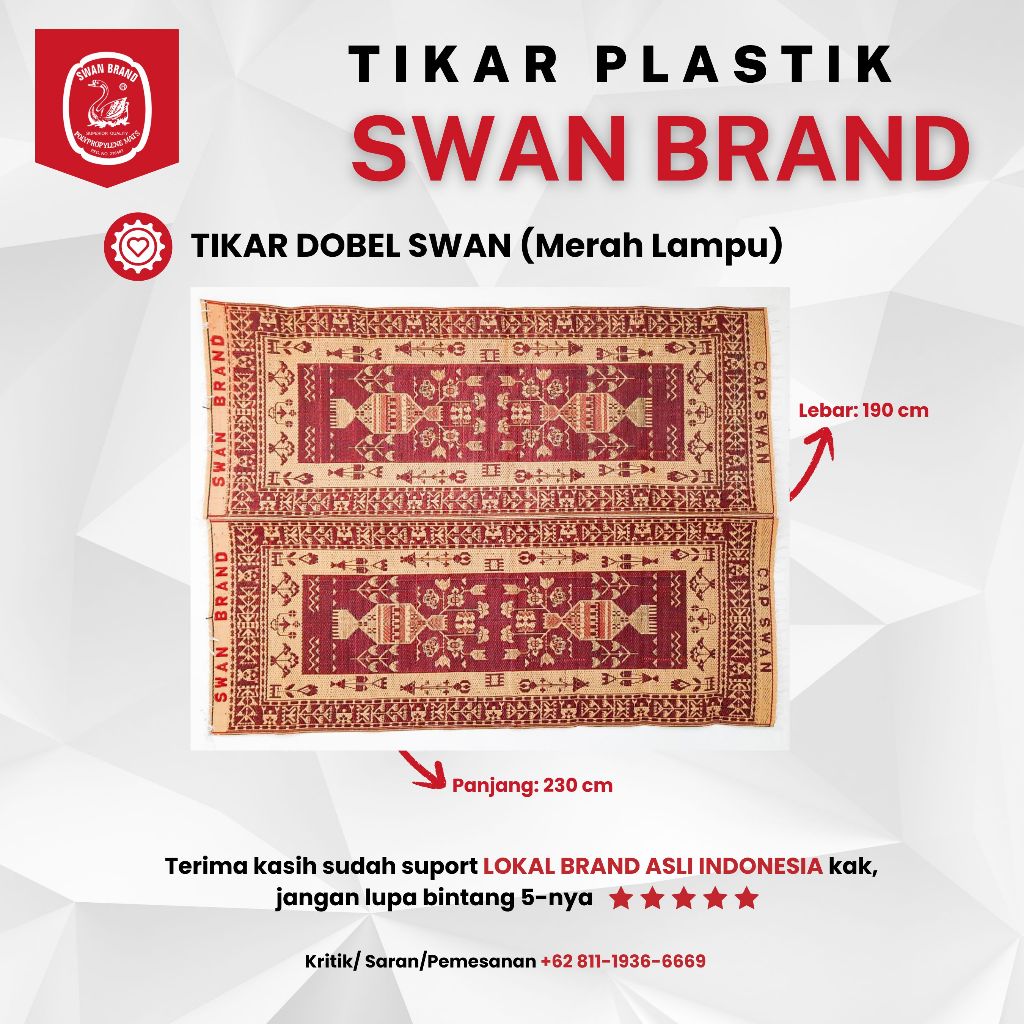 Tikar Plastik Swan Brand - Tikar Dobel SWAN BRAND 230 cm x 190 cm - Merah Lampu